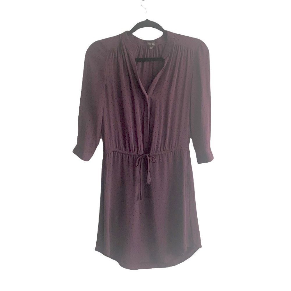 ARITZIA Silk Long Sleeve Midi Dress Tie Waist Burgundy Black Print XXS